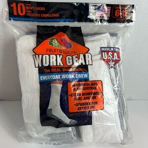 New Fruit of the Loom Work Gear Everyday Crew Socks - White (10 Pack) Size 6-12